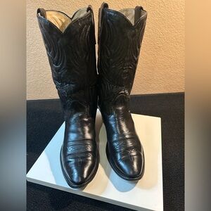 Texas Brand Mens Size 10 D Black Leather Western Cowboy Boots Made In USA